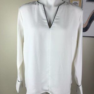 H&M White Blouse Top Long Sleeve Womens V Neck